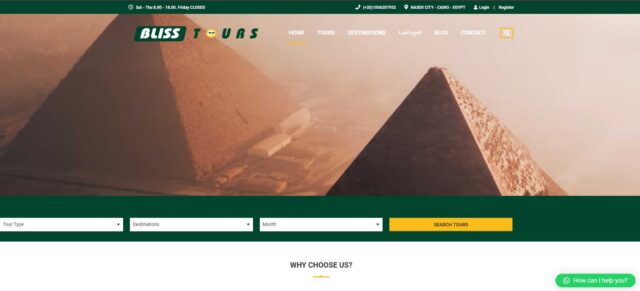 Website for Bliss Tours designed by Imexit